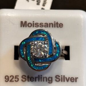 Sterling Silver Ring with Blue Opal and Moissonite ring